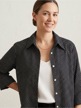Vintage Joanna Petite Navy White Polka Dot Mock Two-Piece Layered Blouse Size PL